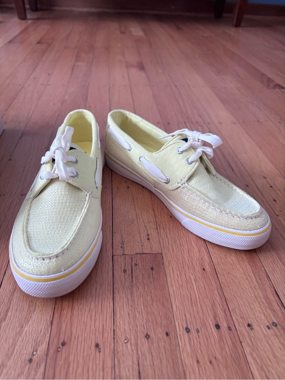 Sperry Sequin Pale Yellow Canvas Boat Shoes